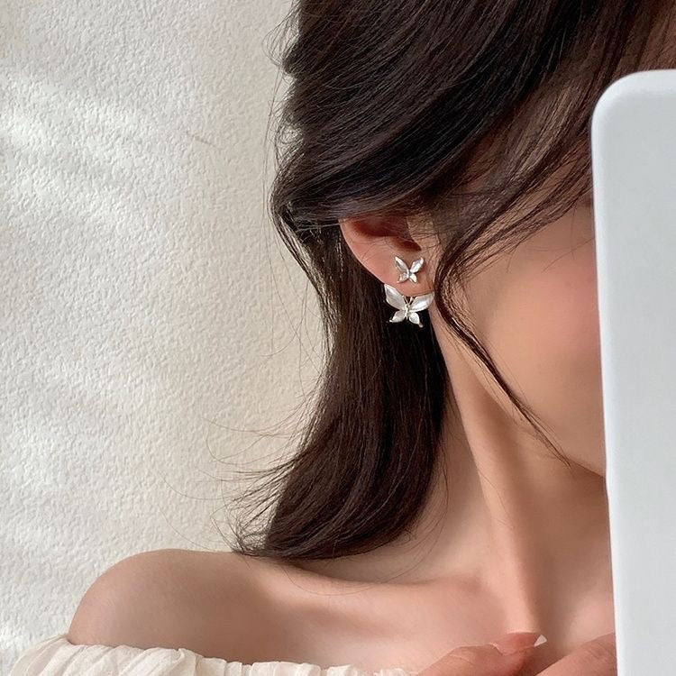 White Butterfly Earrings (Left+Right) ELENA