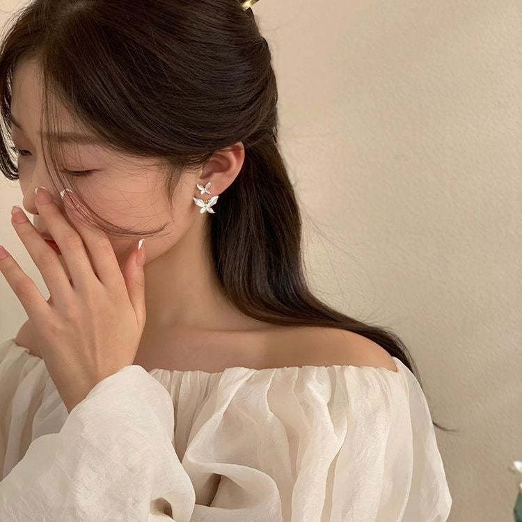 White Butterfly Earrings (Left+Right) ELENA