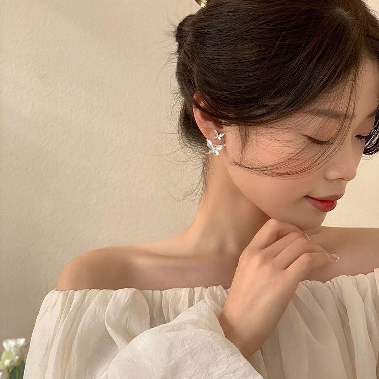White Butterfly Earrings (Left+Right) ELENA