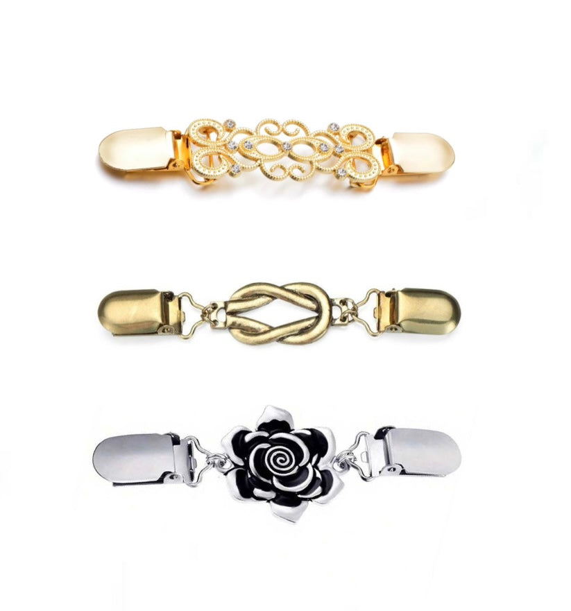 Tucnoeu 5 Pezzi Clip Per Abbigliamento Cinch Clip - Lega Di Zinco E Poliestere - Design Vintage Argento E Nero