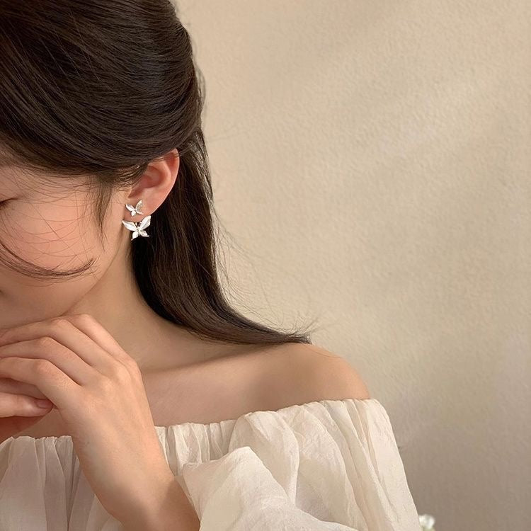 White Butterfly Earrings (Left+Right) ELENA